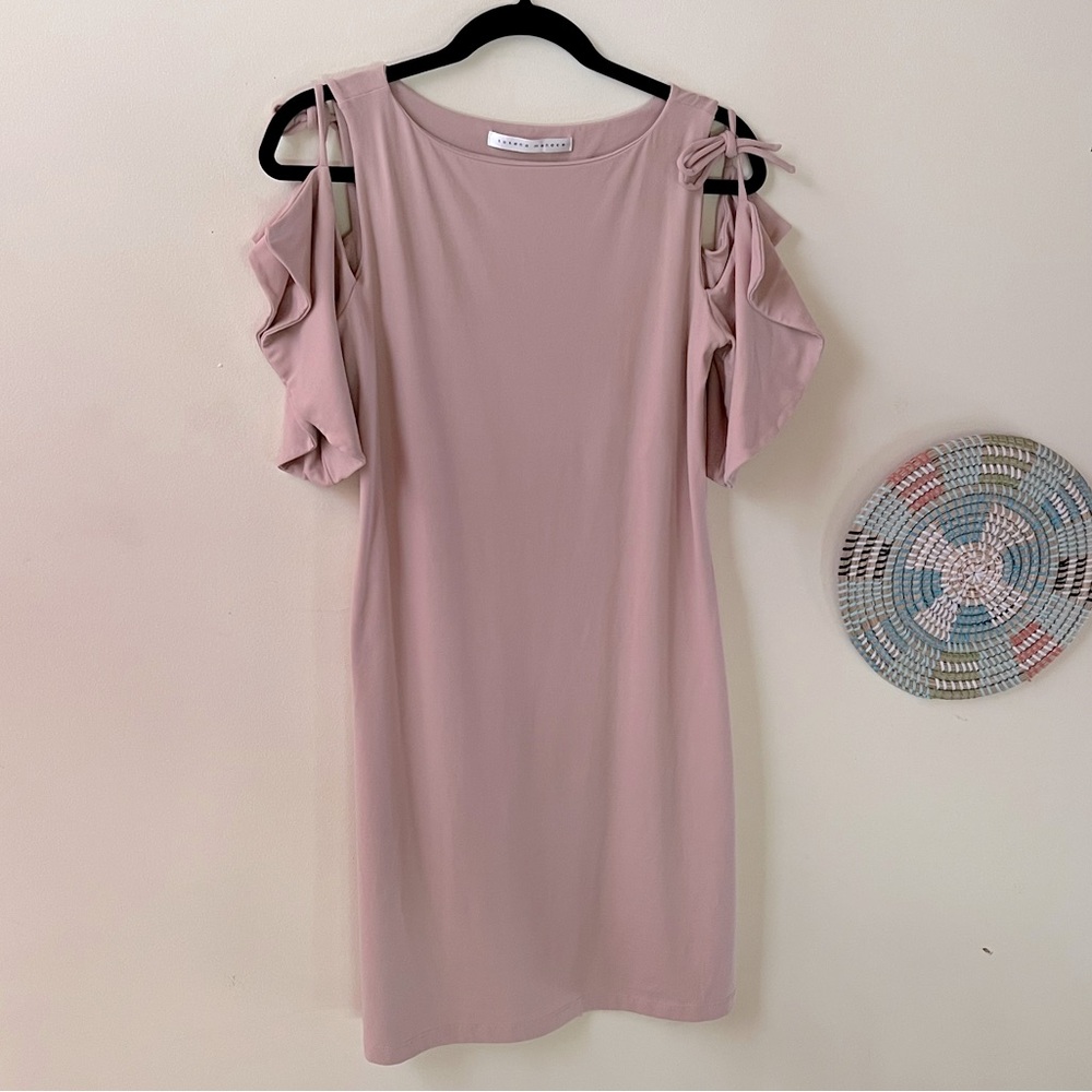 Susana Monoco Size Large Open Shoulder Tie -Flutter Sleeve Women’s Dress
